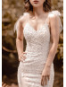 Spaghetti Straps Beaded Ivory Lace Tulle Wedding Dress